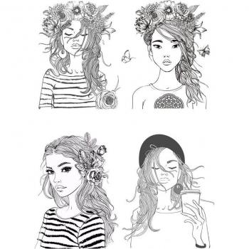 AZSG Girl Decorative Cutting Dies and Clear Stamps