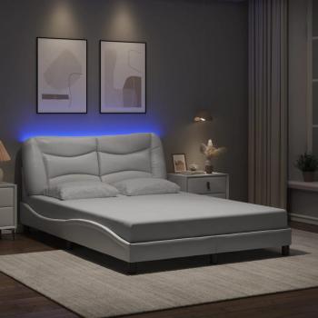 VidaXL Bettgestell mit LED Beleuchtung Weiß 140x190 cm Kunstleder