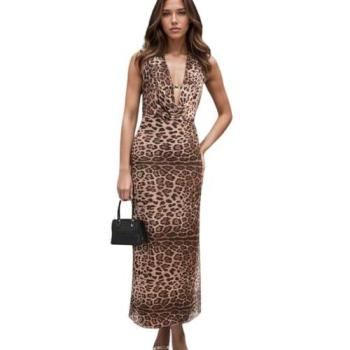 Backless Cowl Neck Maxi Dress, Printed Fatima – Med