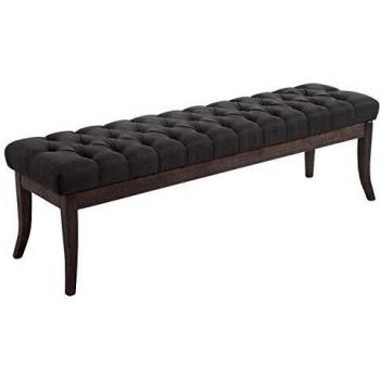 Panca in legno scuro antico e tessuto grigio scuro 150 cm