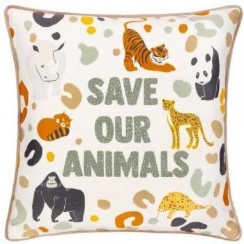 Housse de coussin Little Furn Sauvez Nos Animaux en velours noir 43cm