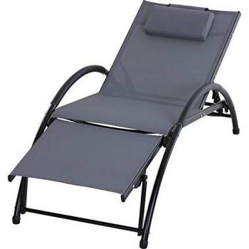Tumbona de Jardín con Reposapiés Regulable y Respaldo de 5 Niveles Gris