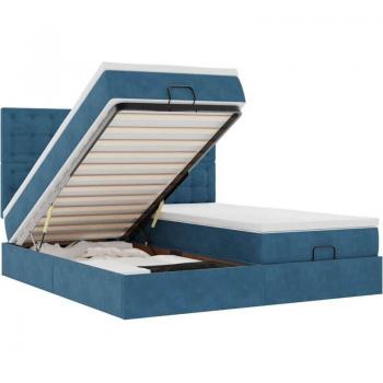 Cama con almacenamiento otomana terciopelo azul