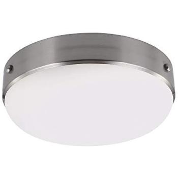 Brushed Steel Dual‑Bulb LED 75W Flush Mount with Riveted Band, White Opaque