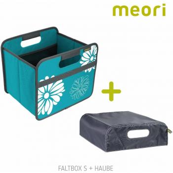 Meori Aufbewahrungskiste Classic Small – Blau/Blumen mit Abdeckhaube – 32 × 26,5 × 27,5 cm