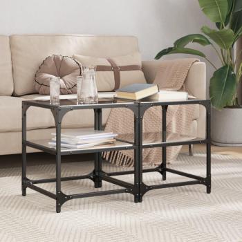 VidaXL Mesa de centro superficie de vidrio 2 uds acero 40x40x45 cm Transparente, Negro, Mesita de Salón o Comedor o Auxiliar Mesa de Café Meuble Salón
