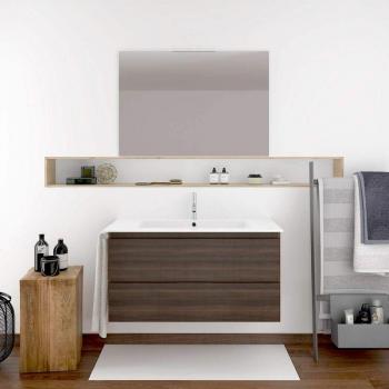 Meuble Mizar frêne tea 60CM avec miroir et lavabo suspendu