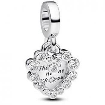 Dual Sparkle Heart Dangle Pendant (Pandora Silver)
