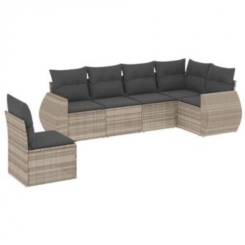 VidaXL 6-tlg. Garten-Sofagarnitur Hellgrau mit Kissen aus Poly Rattan