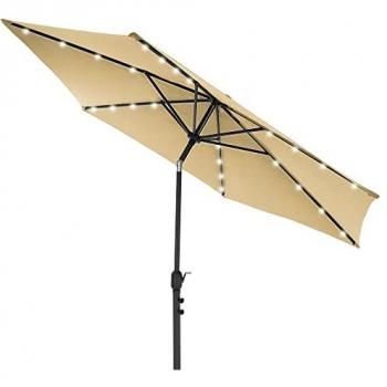 Parasol de Jardin Déporté Marron Ø 300 cm avec Éclairage Solaire LED