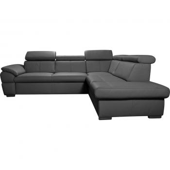 Venesetti Canapé d'angle convertible 5/6 places en cuir italien, gris foncé, coffre, angle droit