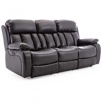 More4homes Chester High Back Manual Bond Grade Leather Recliner 3 Seater Sofa