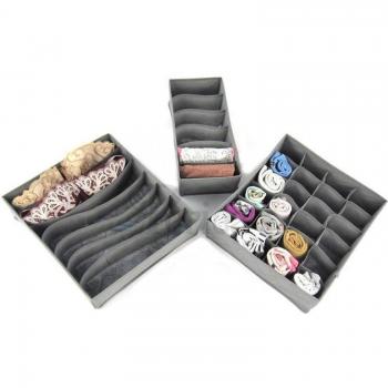 3pcs Gray Drawer Organizers for Underwear, Ties, and Scarves