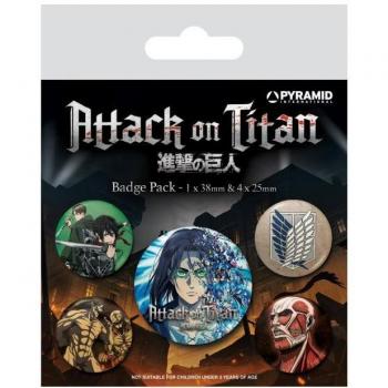 Set 5x Pin-Back per Attack on Titan, Stagione 4, Design Piramide