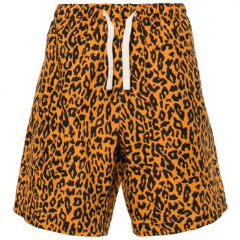 Palm Angels Men's Orange Casual Shorts | Size M | Leopard Print Linen-Cotton Blend