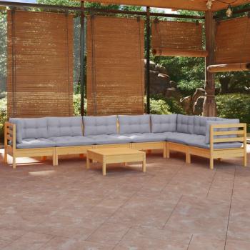 Conjunto de jardín 8 pzas con cojines de madera maciza de pino