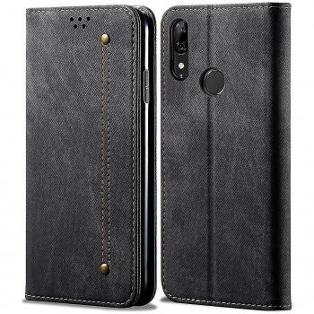Funda de Cuero Negro para Huawei P Smart Z / Y9 Prime con Textura Denim