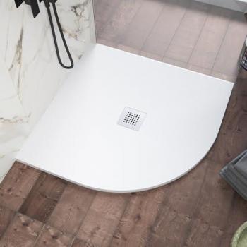 Bassin d’instantané pour douche, forme semi‑circulaire, marbre blanc effet pierre – 80×80 cm, 2,4 cm de hauteur