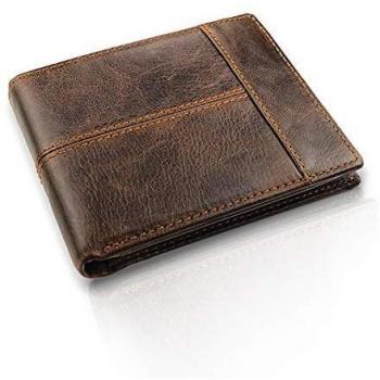 Mens' RFID-Protected Brown Leather Wallet – Bifold, Coin & Card Slots