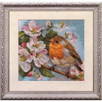 Sparrow and Peach Flower Cross Stitch Kit by Alisa