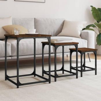 VidaXL Set of 3 Nesting Coffee Tables Brown Oak Engineered Wood