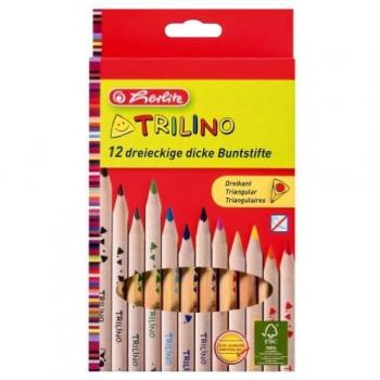 Herlitz 10412062 Pack de 12 crayons de couleur triangulaires Trilino en bois FSC