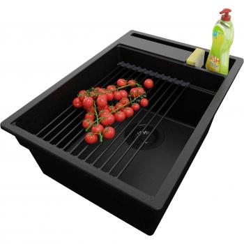 Evier lavabos unique 38x53 cm – Primagran Oslo Pocket noir, encastrement 40 cm + accessoires