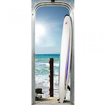 Plage Mural Sticker 204 × 83 cm – Trompe‑l’œil : planche sur ponton, soleil