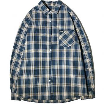 Chemise homme hawaïenne ample à manches longues orange/bleu