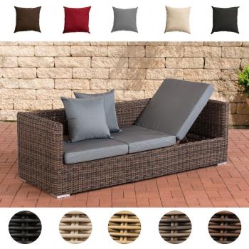 Lounge‑Sofa Solano 3‑er Set, Rattanfarbe Braun, Kissen Eisengrau