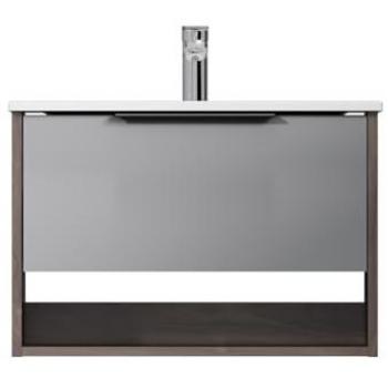 AM.PM Meuble Salle de Bain 60 cm : Lavabo suspendu, tiroir ouvert, niche graphite mat, finition blanc brillant