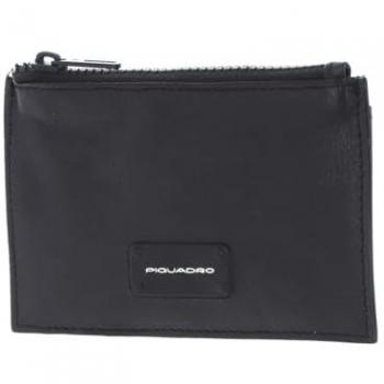 Piquadro Harper Black Leather Credit Card Case 12 cm