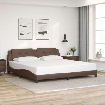 Brown Faux Leather Bed Frame with Headboard 200x200 cm