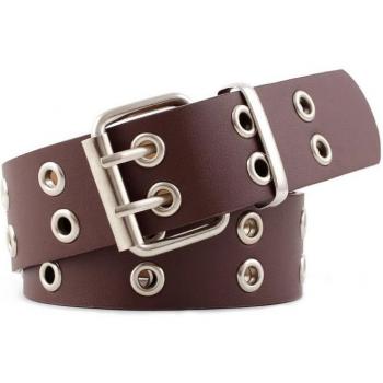 Ceinture punk/hip‑hop noire en cuir PU, boucle ardillon et chaîne, ajustable – look femme décontracté