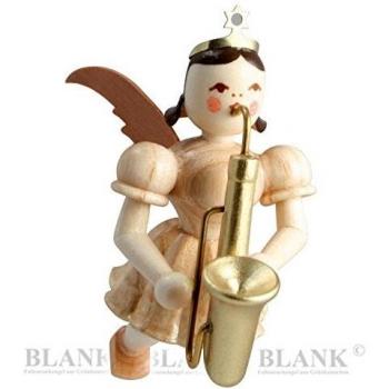 Blank Schwebeengel, natur, mit Saxophon, Höhe: 6cm