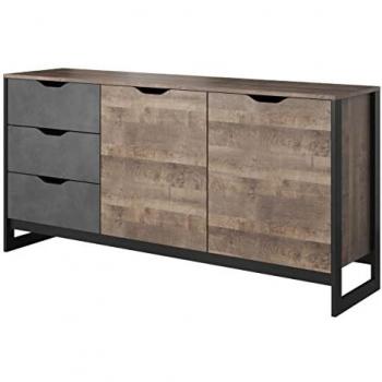 Cómoda de 3 cajones Kingston D117, madera gris y roble oscuro, medidas 79x161x40 cm