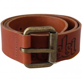 Bruine Leder Damesriem Just Cavalli – Rustiek met Bronzen Logo en Gespen