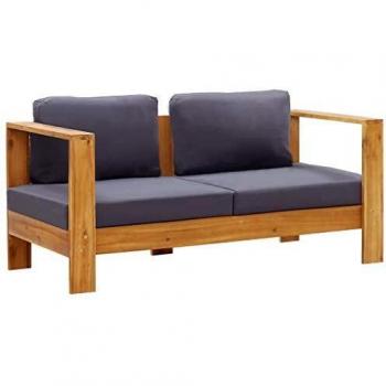 Banc 140 cm en Bois d’Acacia Gris, Coussins Inclus