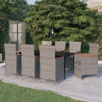 9-Piece Grey Patio Dining Set with Cushions