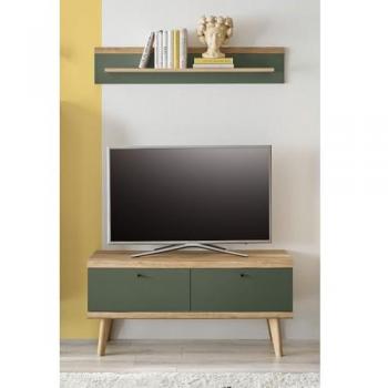 Eiche TV-Lowboard Set mit Wandboard AVEZZANO-61, modern und grün