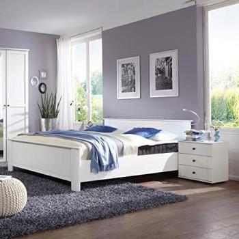 Lit adulte blanc PEGANE avec 2 chevets