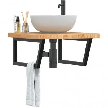 Ripiano a Parete per Lavabo in Acciaio e Massello di Rovere vidaXL866534