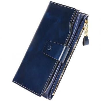 Large Capacity Oil-Waxed Leather Clutch with Zipper and Cards Slot