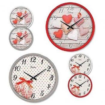 Orologio da Parete Tondo di 25,5 cm con 3 Faccette Assortite e 2 Quadranti con Motivo a Cuore