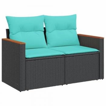 Outdoor Black Rattan Reclining Sofa with Cushions – 2 Seater