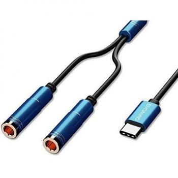 USB‑C to Dual 3.5 mm Cavo Splitter EVOMIND 30 cm Blu per Microfono e Cuffie