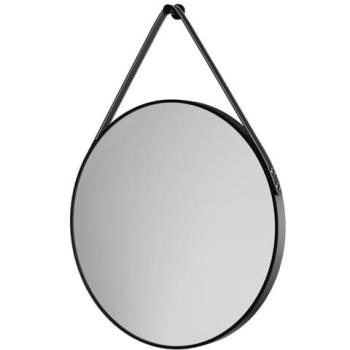 Colore 600mm Oakmount Circular Mirror, Matte Black Finish, Black Strap Included