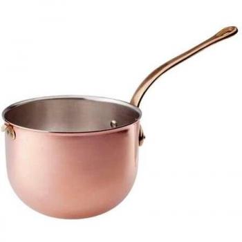 Pentola di Rame Stagnato con Coperchio e Maniglia in Ottone, Adatta per Bagnomaria, Diametro di 18 cm, Capacità di 2,1 Litri