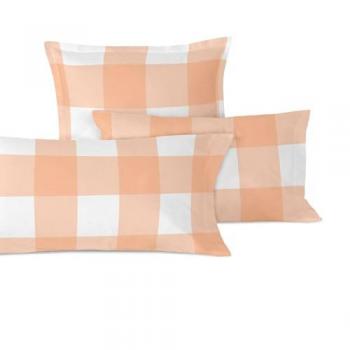 Funda de almohada Gingham 60x60 cm, Melocotón, 100% Algodón, Calidad 150 TC, Fabricado en España