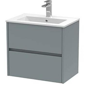 Havana Coastal Grey 600mm Wall Hung Bathroom Vanity Unit with 2 Drawers and Profile Basin